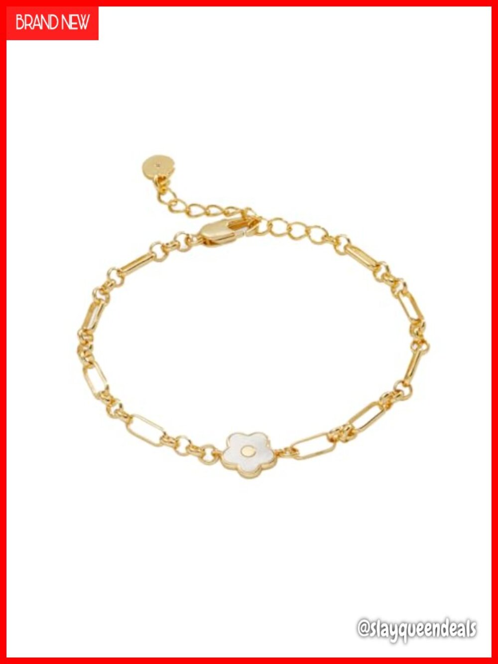 Mother of Pearl Daisy Link Bracelet Adjustable Gold Tone